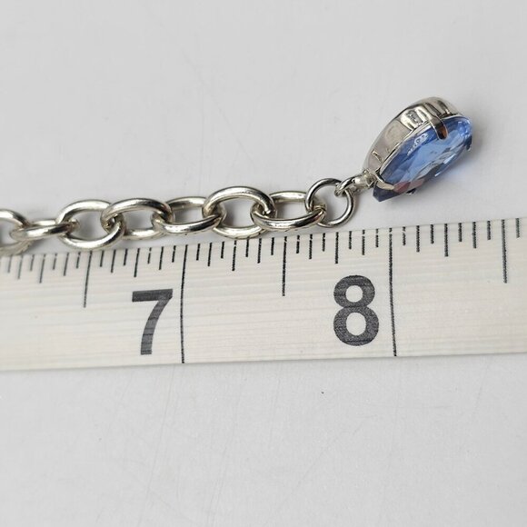 Silver Tone Chain Bracelet With Blue Crystal Teardrop Charm 8 in - Picture 4 of 4